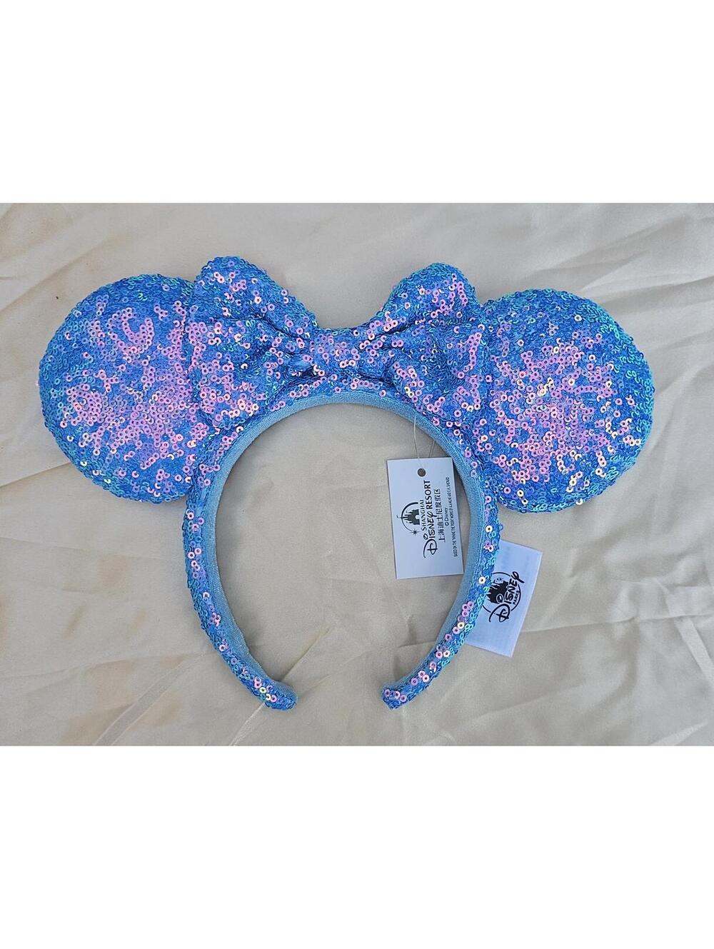 Disney Parks Aurora Blue Sequin Minnie Mickey Mouse Ears Bow Headband Gifts